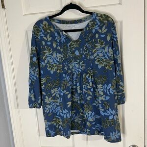 Coldwater Creek Blue and Green Leaf Print Tunic